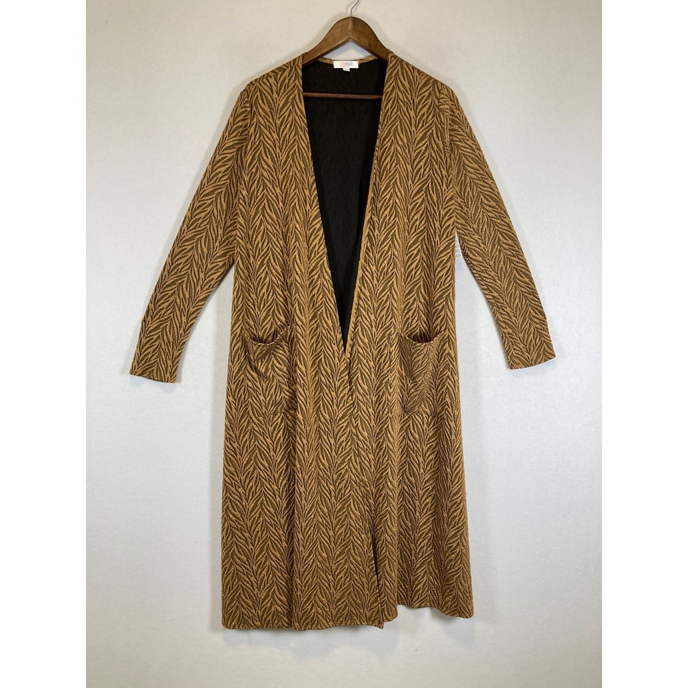 Boho LuLaRoe Womens Medium Bronze Textured Leaf Longline Open Front Cardigan NWT
